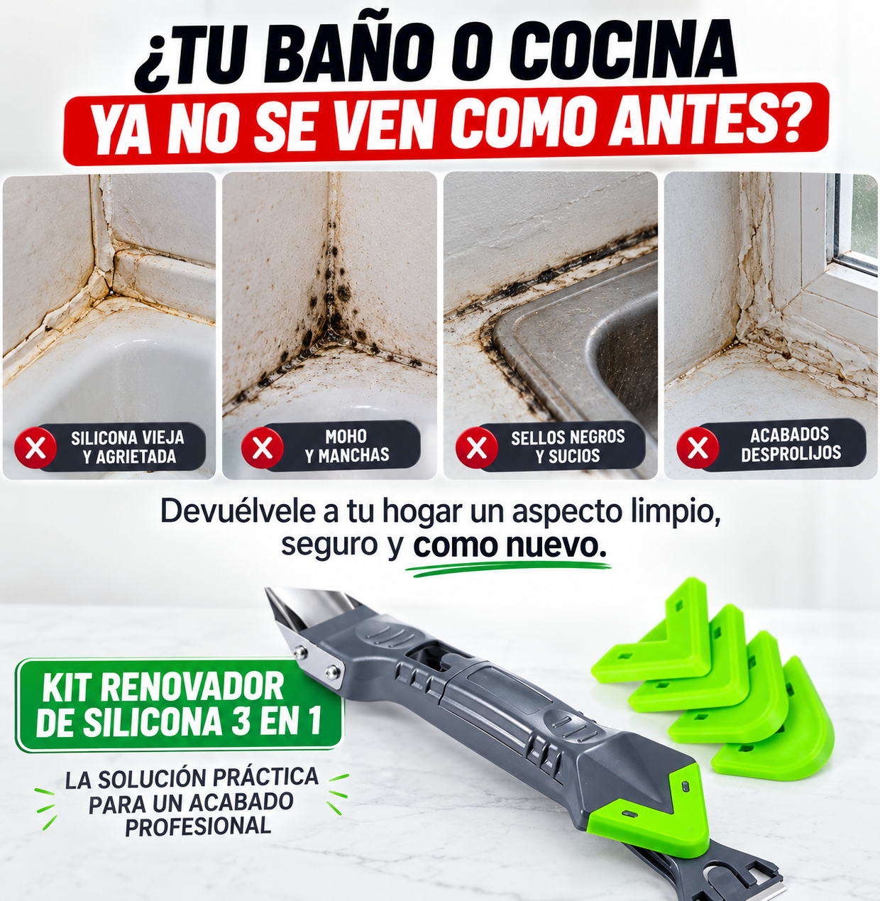 Kit Renovador de Silicona 3 en 1 para Baño y Cocina