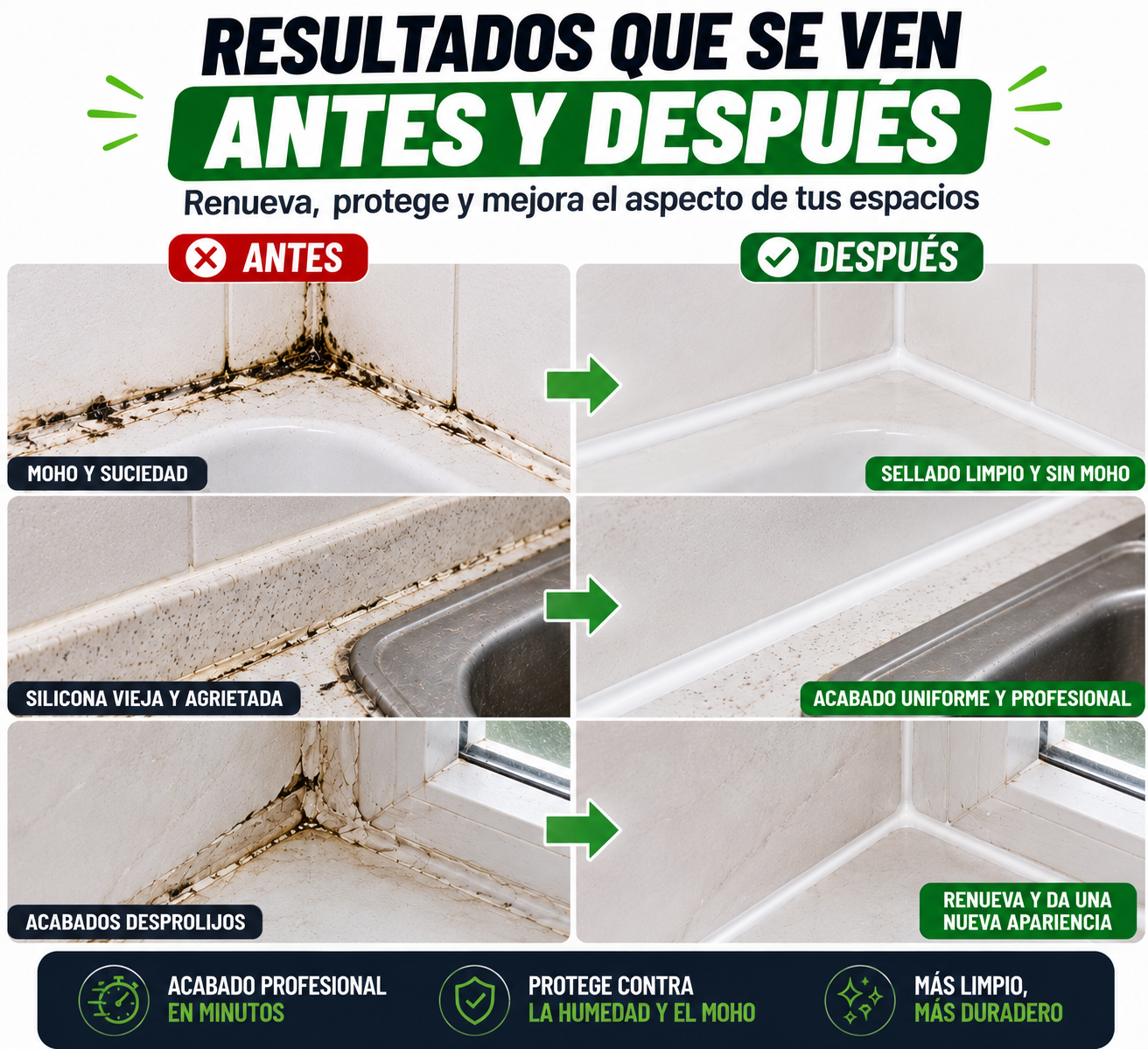 Kit Renovador de Silicona 3 en 1 para Baño y Cocina