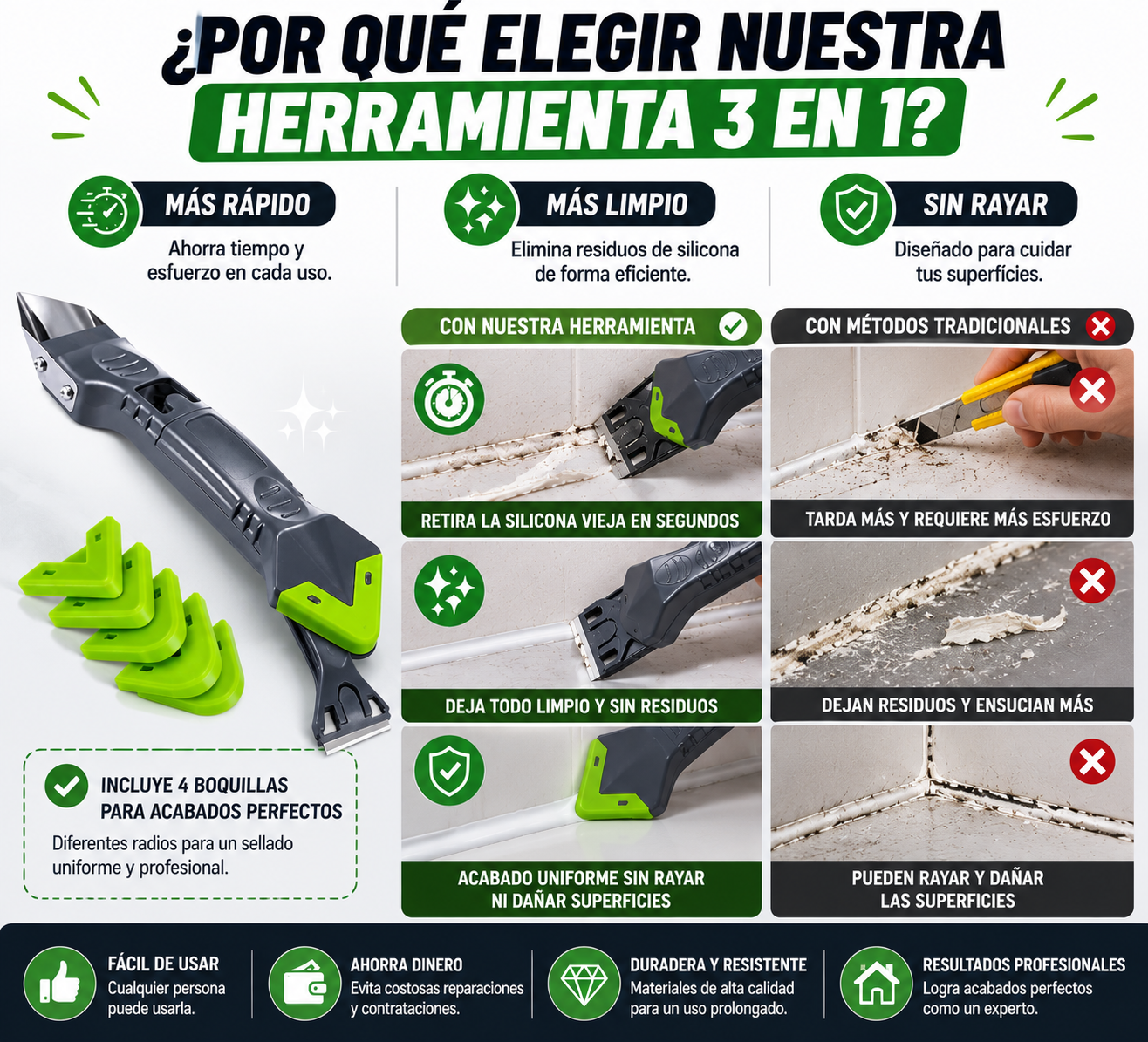 Kit Renovador de Silicona 3 en 1 para Baño y Cocina