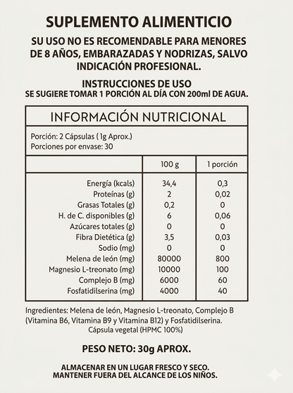 Melena de Leon Fortificada + Magnesio L-Treonato - 60 capsulas