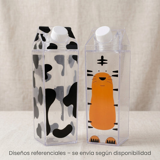Pack 2 Botellas Acrílicas Reutilizables Estilo Caja de Leche para Refrigerador
