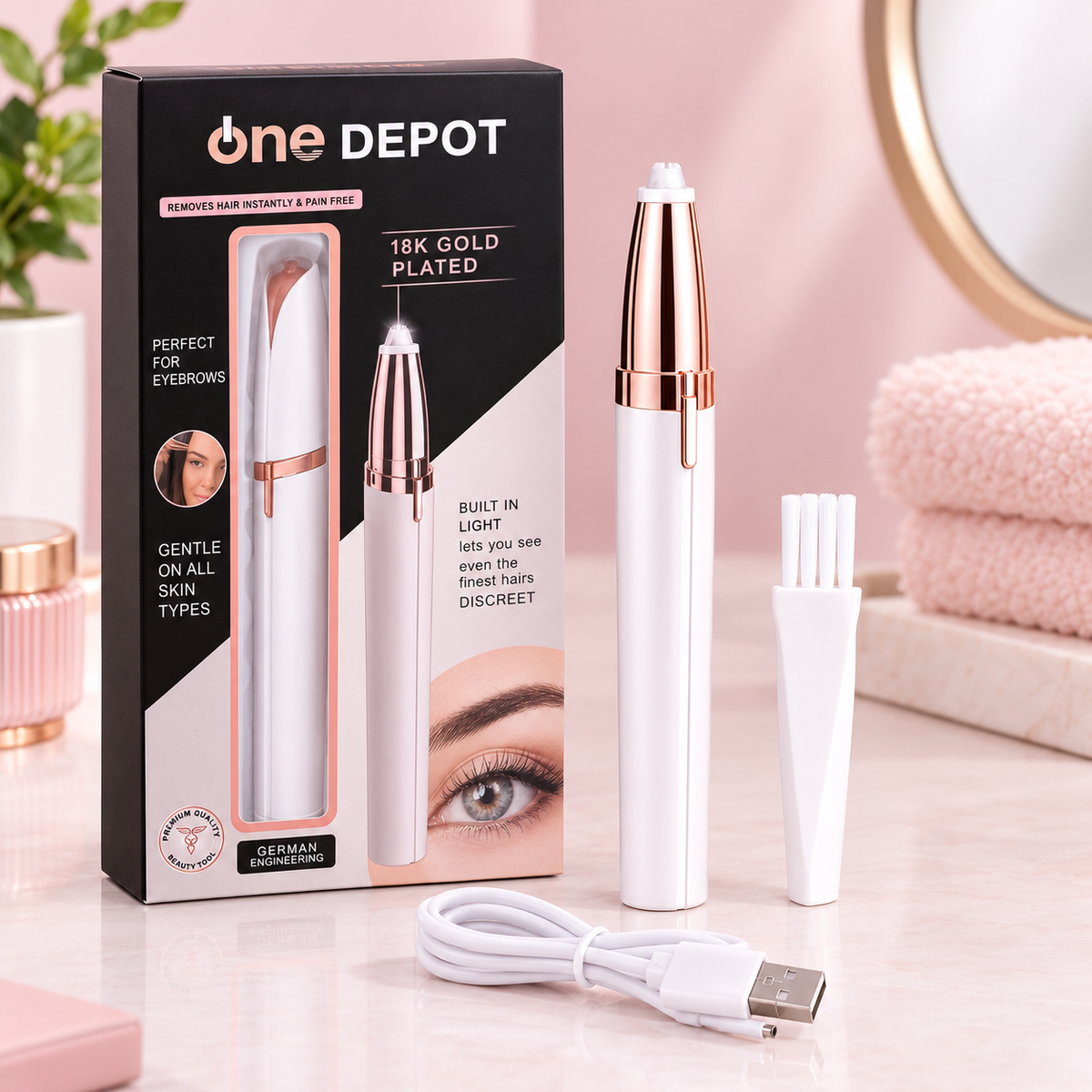 Perfiladora de Cejas y Rostro Recargable USB con Luz LED