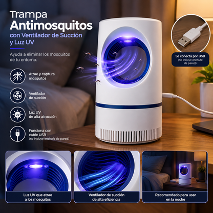 Trampa antimosquitos USB con luz UV y ventilador de succión